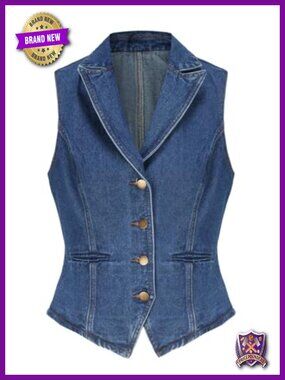 Lapel Denim Vest Sleeveless Button Down Jean Waistcoat